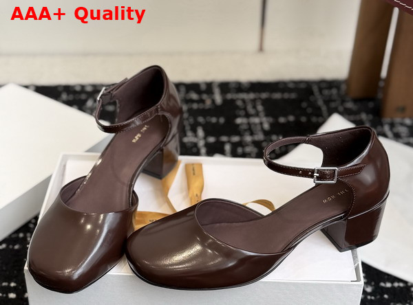 The Row Penelope Ankle Strap Heel Lacquer Brown Replica