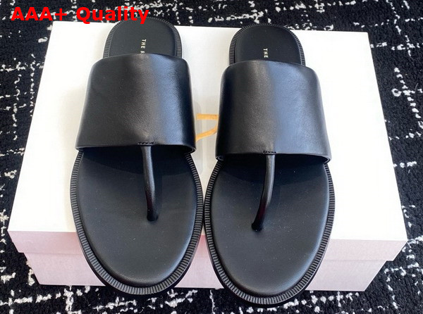 The Row Signum Flat Sandal in Black Leather Replica