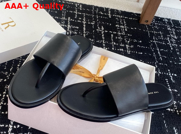 The Row Signum Flat Sandal in Black Leather Replica
