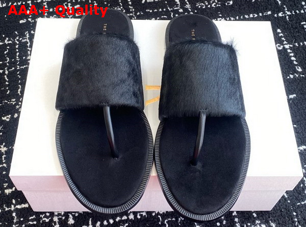 The Row Signum Flat Sandal in Black Pony Hair Replica