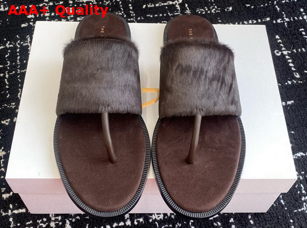 The Row Signum Flat Sandal in Brown Pony Hair Replica