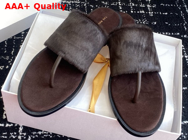 The Row Signum Flat Sandal in Brown Pony Hair Replica