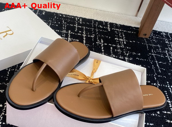 The Row Signum Flat Sandal in Fawn Leather Replica