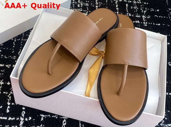 The Row Signum Flat Sandal in Fawn Leather Replica