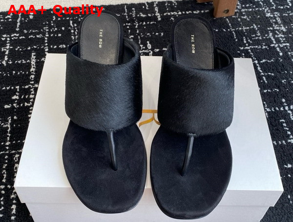 The Row Signum Heeled Sandal in Black Pony Hair Replica