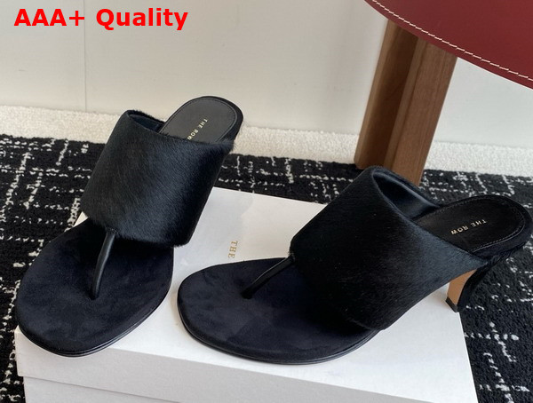 The Row Signum Heeled Sandal in Black Pony Hair Replica