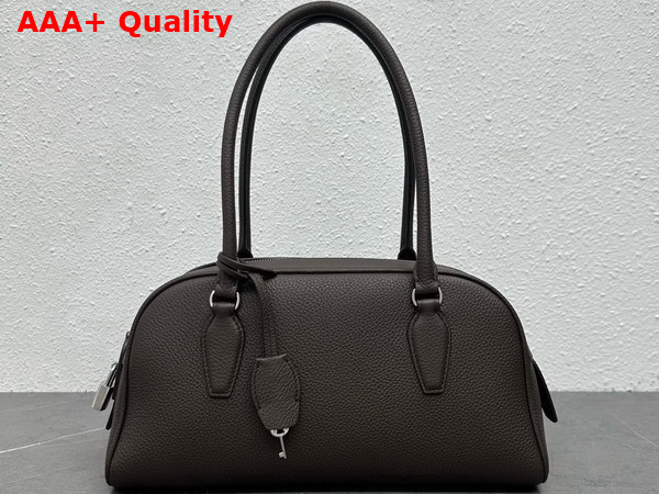 The Row Small EW India Bag in Deep Brown Textured Calfskin Leather Replica