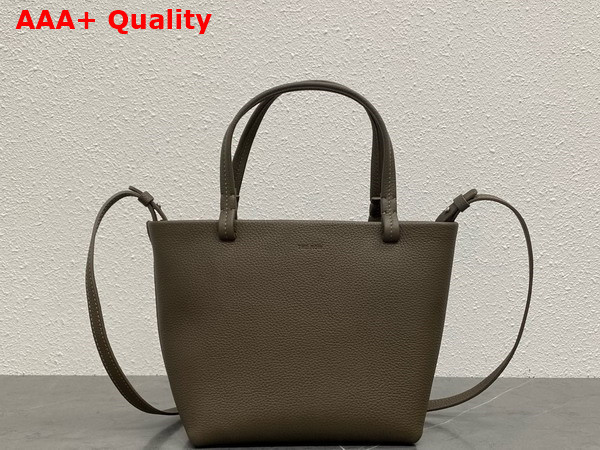The Row Small Park Tote Bag in Elephant Grey Grained Calfskin Leather Replica