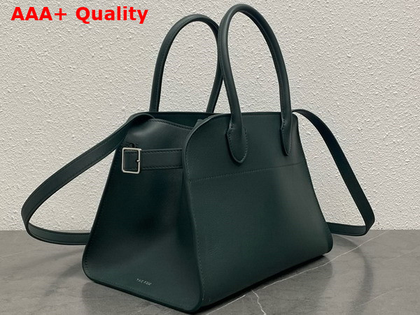 The Row Soft Margaux 10 Bag in Green Polished Saddle Leather Replica