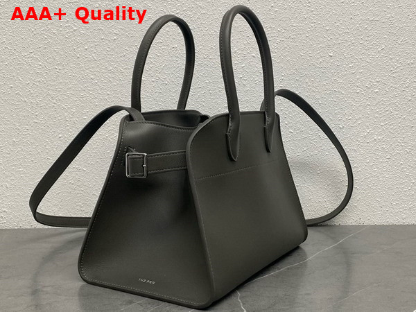 The Row Soft Margaux 10 Bag in Grey Polished Saddle Leather Replica