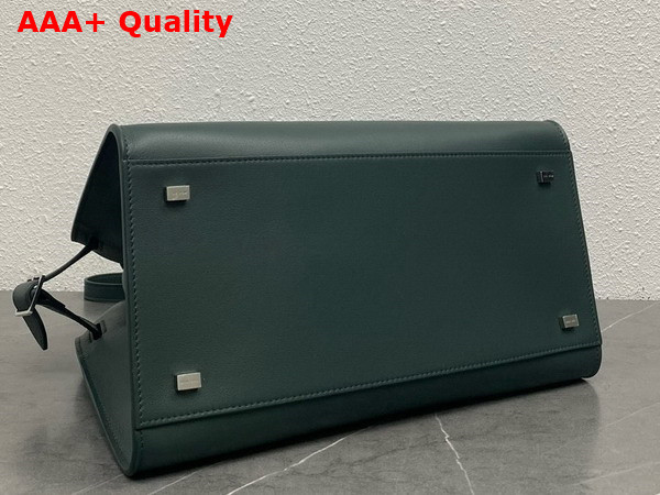 The Row Soft Margaux 12 Bag in Green Polished Saddle Leather Replica