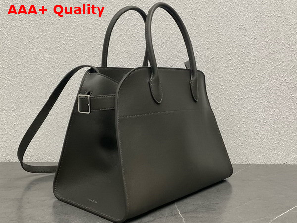The Row Soft Margaux 12 Bag in Grey Polished Saddle Leather Replica