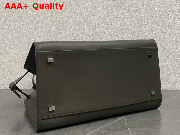 The Row Soft Margaux 12 Bag in Grey Polished Saddle Leather Replica