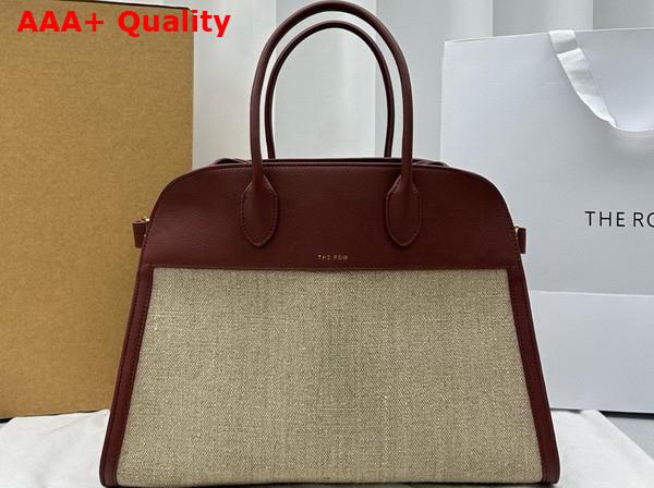 The Row Soft Margaux 15 Bag in Canvas and Leather Natural and Amaranto Replica