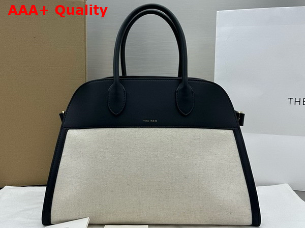 The Row Soft Margaux 15 Bag in Canvas and Leather Natural and Black Replica