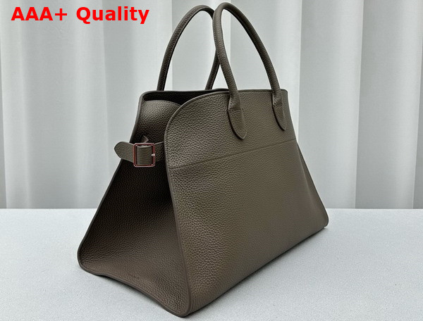 The Row Soft Margaux 15 Bag in Elephant Grey Grained Calfskin Leather Replica