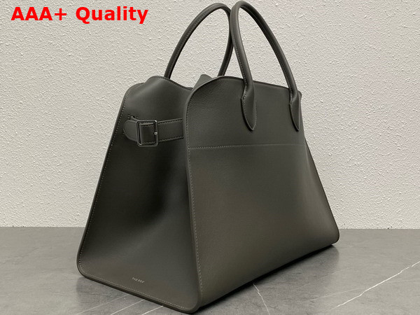 The Row Soft Margaux 15 Bag in Grey Polished Saddle Leather Replica