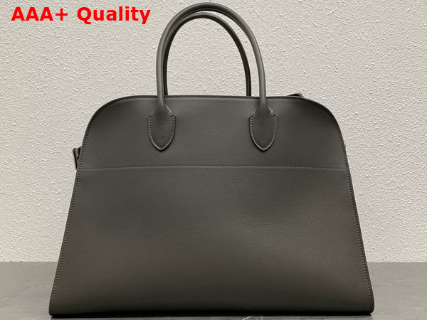 The Row Soft Margaux 15 Bag in Grey Polished Saddle Leather Replica