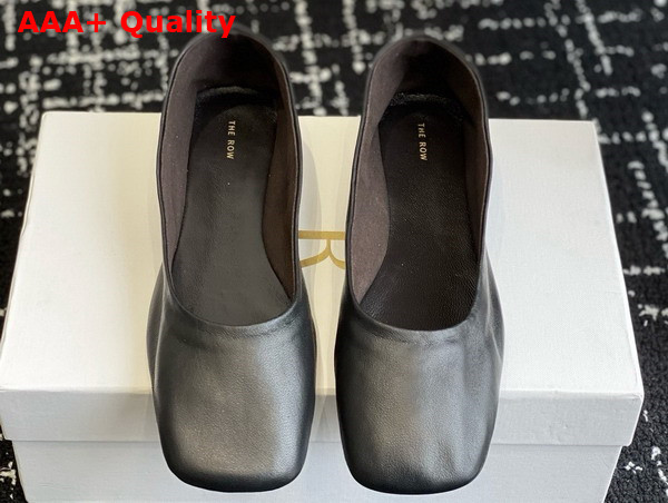 The Row Square Ballet Flat in Black Leather Replica