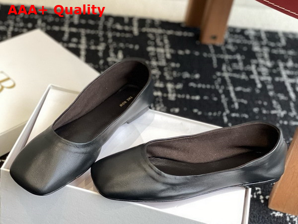The Row Square Ballet Flat in Black Leather Replica