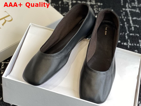 The Row Square Ballet Flat in Black Leather Replica