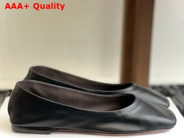 The Row Square Ballet Flat in Black Leather Replica