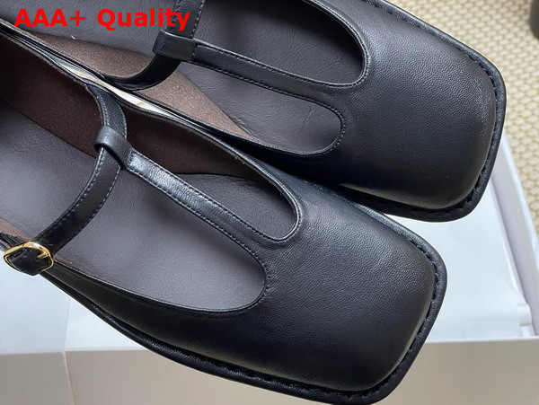 The Row Square T Strap Flat in Black Leather Replica
