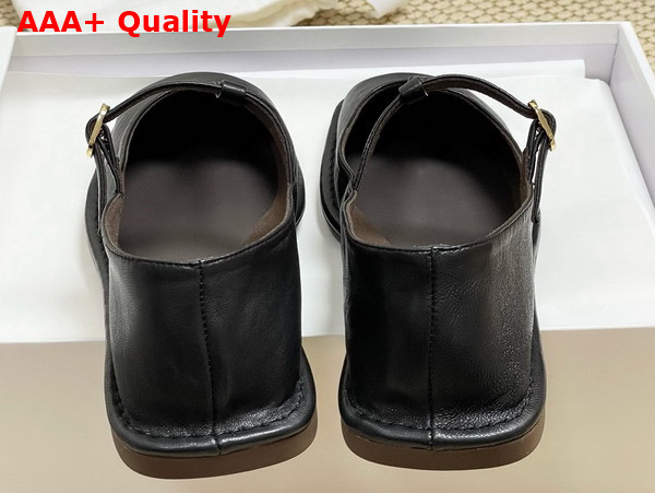 The Row Square T Strap Flat in Black Leather Replica