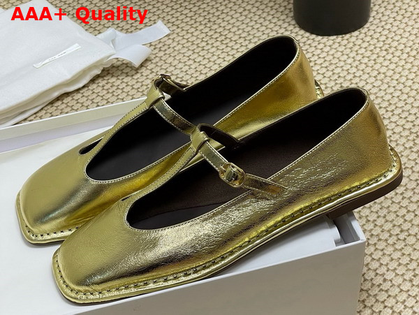 The Row Square T Strap Flat in Gold Leather Replica