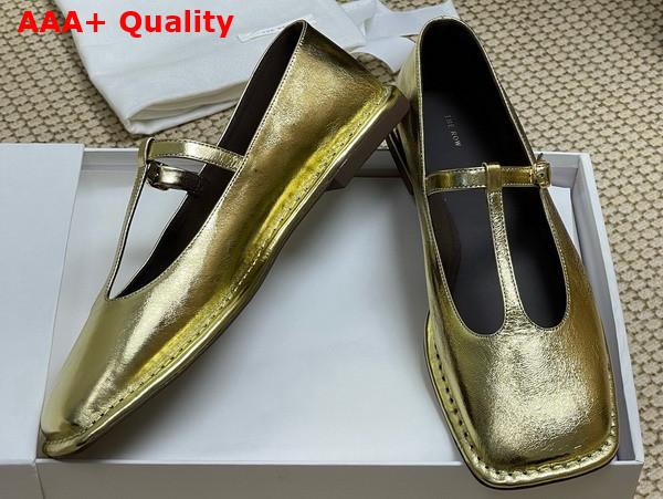 The Row Square T Strap Flat in Gold Leather Replica