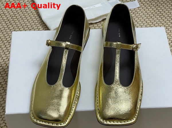 The Row Square T Strap Flat in Gold Leather Replica