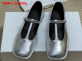 The Row Square T Strap Flat in Silver Leather Replica