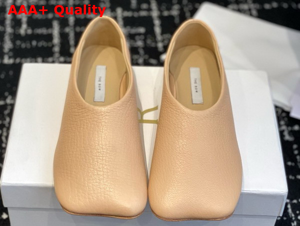 The Row Square Toe Ballet Flat in Biege Grained Leather Replica