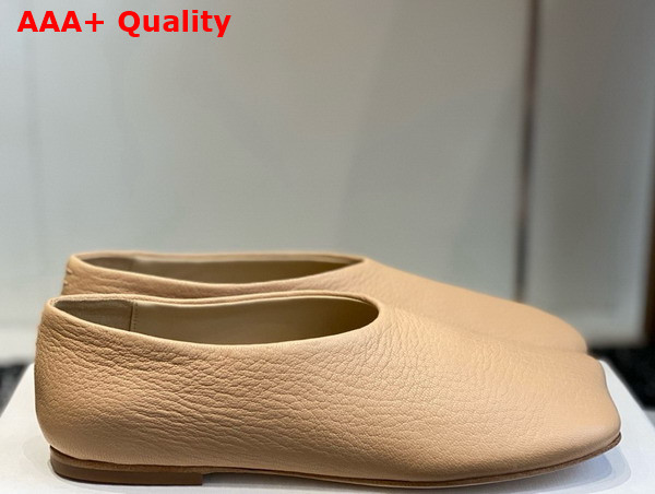 The Row Square Toe Ballet Flat in Biege Grained Leather Replica