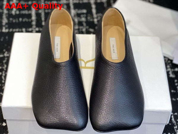 The Row Square Toe Ballet Flat in Black Grained Leather Replica