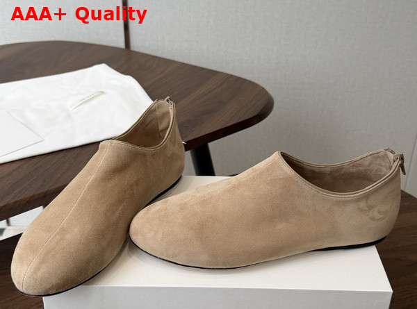 The Row Stellene Slipper in Dark Beige Ultrasoft Goatskin Suede Replica