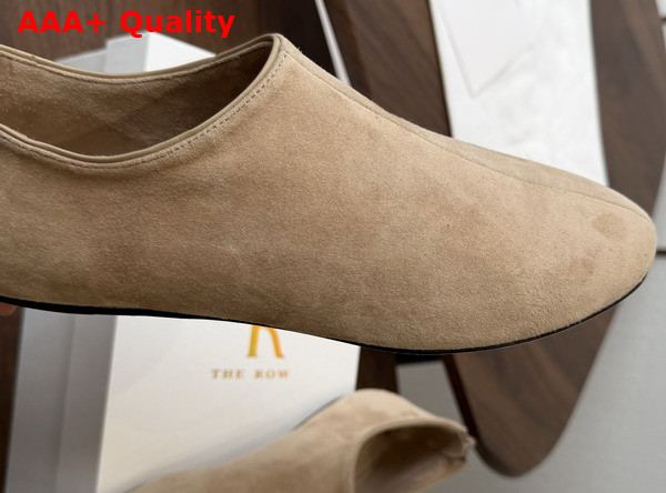 The Row Stellene Slipper in Dark Beige Ultrasoft Goatskin Suede Replica