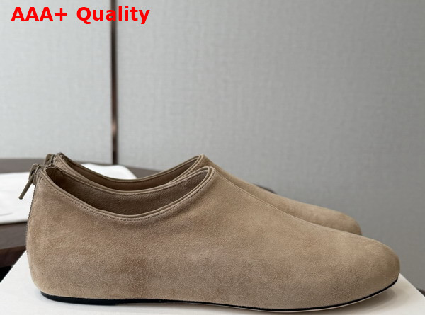 The Row Stellene Slipper in Dark Beige Ultrasoft Goatskin Suede Replica