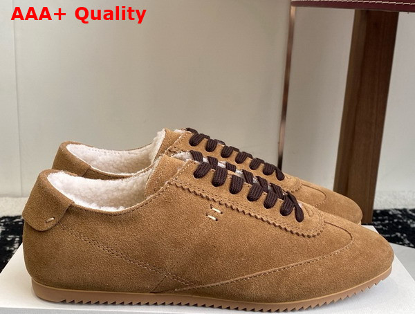The Row Suede Sneaker in Brown with Shearling Lining Replica