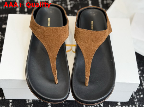 The Row Thong Sandal in Brown Suede Leather Replica