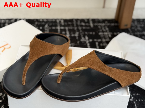 The Row Thong Sandal in Brown Suede Leather Replica