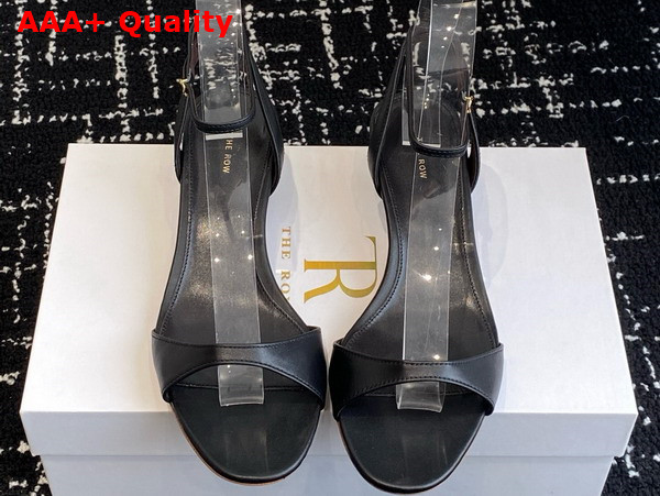 The Row Vika Ankle Strap Kitten Heel in Black Leather Replica