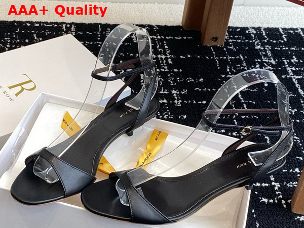 The Row Vika Ankle Strap Kitten Heel in Black Leather Replica
