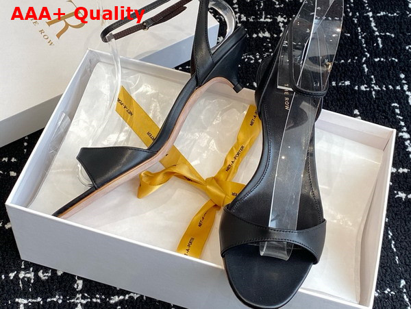 The Row Vika Ankle Strap Kitten Heel in Black Leather Replica