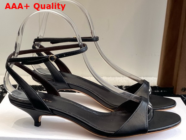 The Row Vika Ankle Strap Kitten Heel in Black Leather Replica