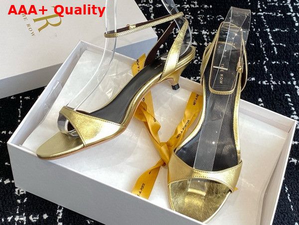 The Row Vika Ankle Strap Kitten Heel in Gold Leather Replica