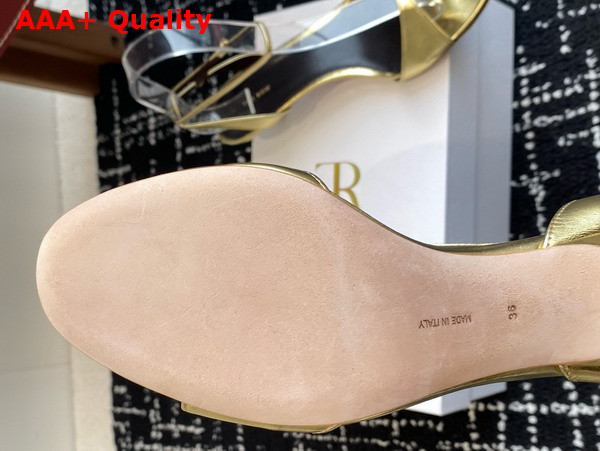 The Row Vika Ankle Strap Kitten Heel in Gold Leather Replica