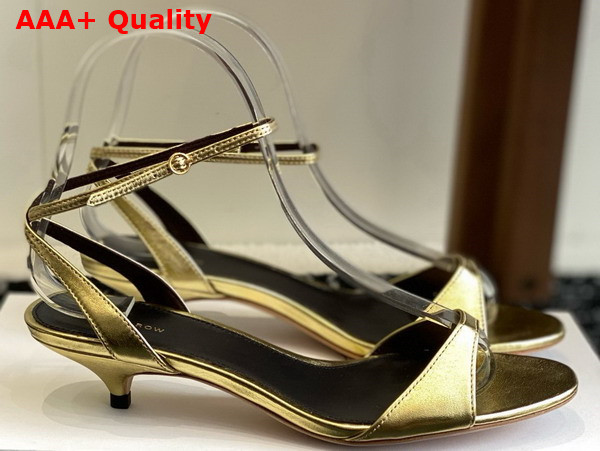 The Row Vika Ankle Strap Kitten Heel in Gold Leather Replica