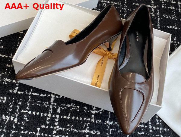 The Row Viv Kitten Heel in Light Brown Leather Replica