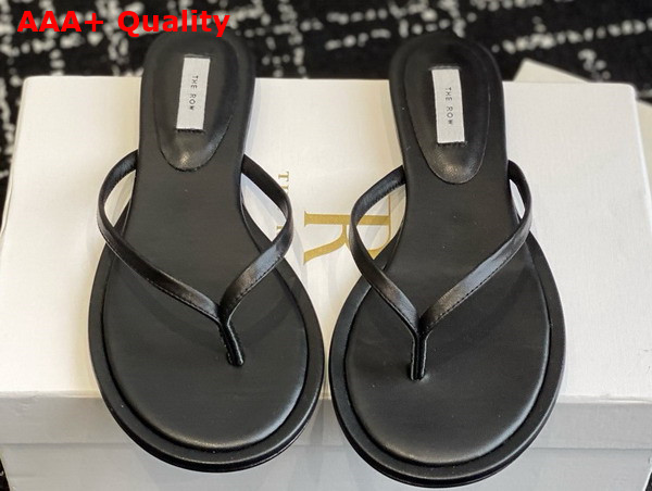 The Row Women Flip Flop in Black Leather Replica